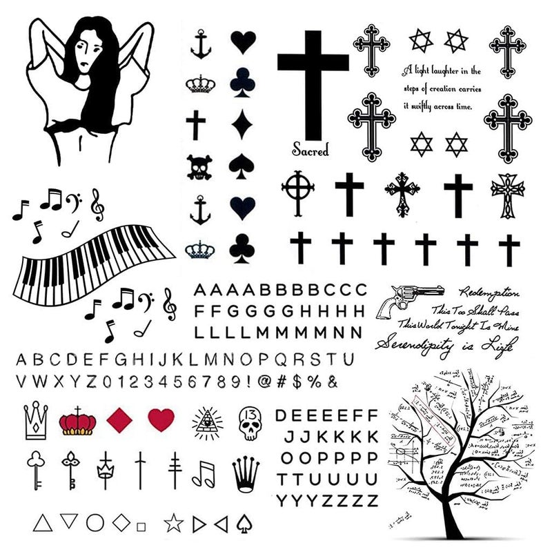 CARGEN Minimalist Realistic Temporary Tattoos - 2 Sheets 160+ PCS Alphabet Letter Literature Script Cross Crown Temporary Tattoos Fake Tattoos Great for Adults Women Men Kids on Fingers - Image 1